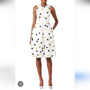 LK Bennett White Dress with Black and Yellow Polka Dots, Cotton and Elastane